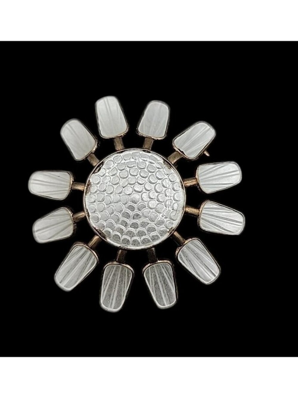 Aksel Holmsen Norway Sunflower Sterling Silver Flower Brooch White Gullioch